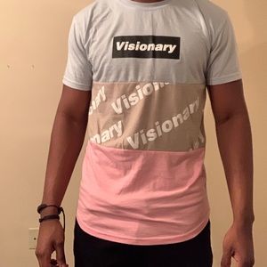 Cream pink and teal t shirt